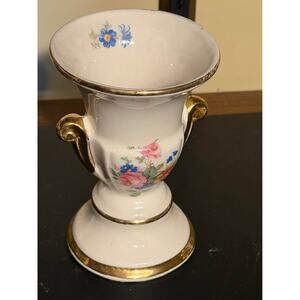 Vintage Campana Porcelain Trophy Vase or Urn with Floral Designs and Gold Trim